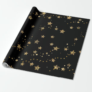 Confetti golden stars Glitzer glänzen elegant schw Geschenkpapier