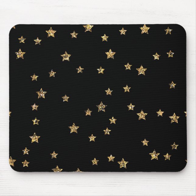 Confetti golden stars Glitzer glänzen elegant schw Mousepad (Vorne)