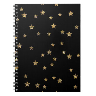 Confetti golden stars Glitzer glänzen elegant schw Notizblock
