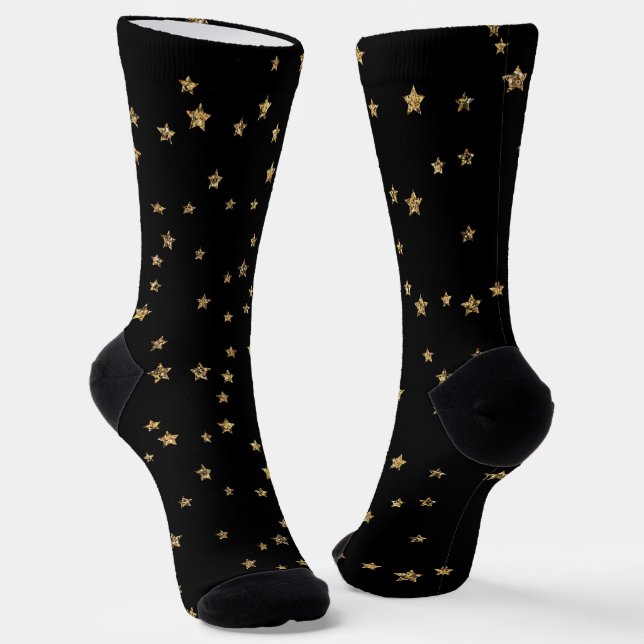 Confetti golden stars Glitzer glänzen elegant schw Socken (Gewinkelt)