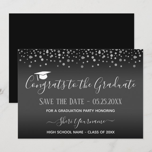 Confetti Graduation Party Save the Date Einladung (Vorne/Hinten)