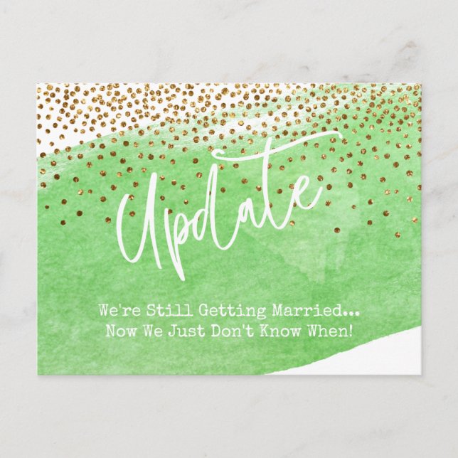 Confetti & Green Brush - Hochzeitsaktualisierung v Postkarte (Vorderseite)