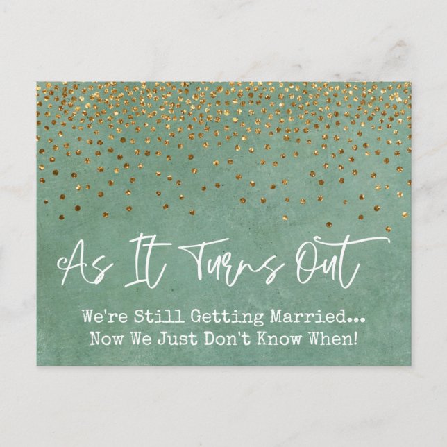 Confetti & Grunge Green Sassy Verspätete Hochzeit Postkarte (Vorderseite)