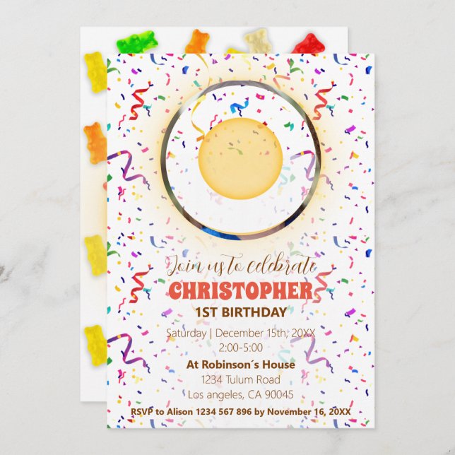 Confetti & Gummies Birthday Einladung (Vorne/Hinten)
