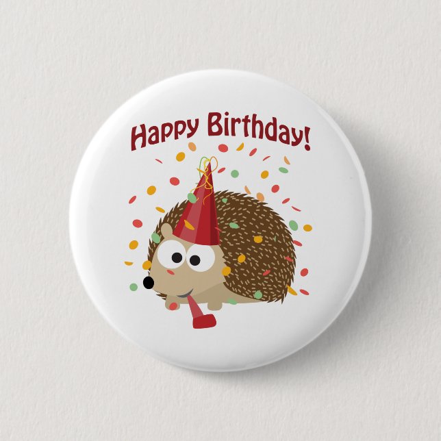 Confetti Happy Birthday Igel Button (Vorderseite)