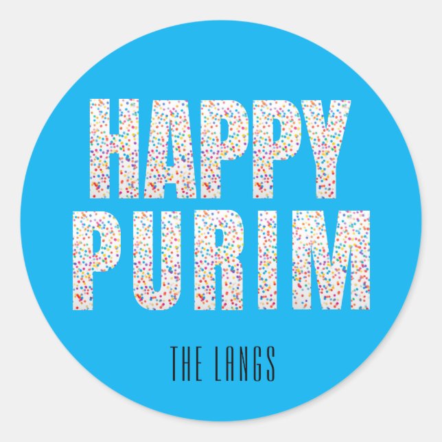 Confetti happy purim label runder aufkleber (Vorderseite)