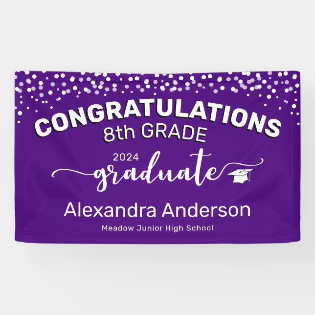 Confetti Herzlichen Glückwunsch 8. Grade Graduate  Banner (Horizontal)