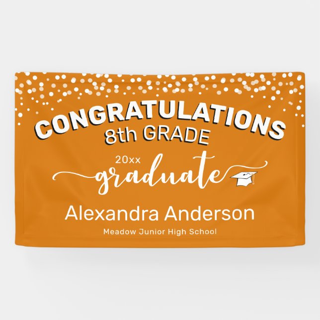 Confetti Herzlichen Glückwunsch 8. Graduate Orange Banner (Horizontal)