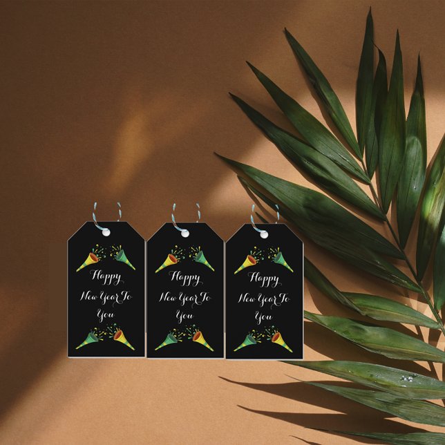 Confetti Horn Happy new year to you black Geschenkanhänger (Von Creator hochgeladen)