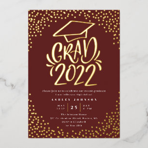 Confetti Lettered Grad 2022 Graduation Party Red Folieneinladung