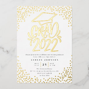 Confetti Lettered Grad 2022 Graduation Party White Folieneinladung