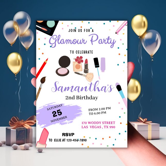 Confetti & Makeup Glamour Party Geburtstag Einladung (Confetti & Makeup Glamour Party Birthday Invitation
)