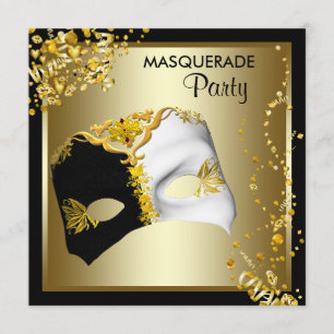 Confetti Mask Black Gold Masquerade Party Einladung