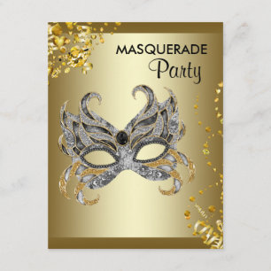 Confetti Maske Silver und Gold Masquerade Party Einladung