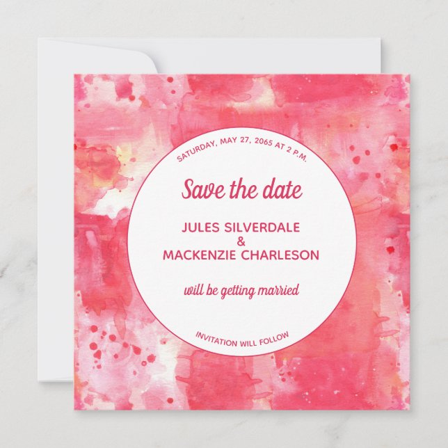 Confetti Modern Pink Wasserfarbe Save the Date Einladung (Vorderseite)