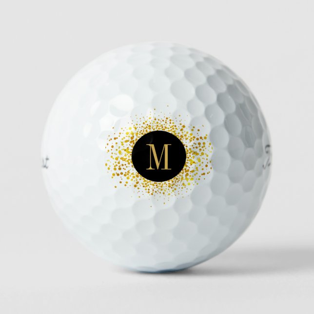 Confetti Monogram Gold Foil Black ID445 Golfball (Vorderseite)