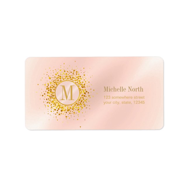 Confetti Monogram Rose Gold Foil ID445 Adressaufkleber (Vorne)