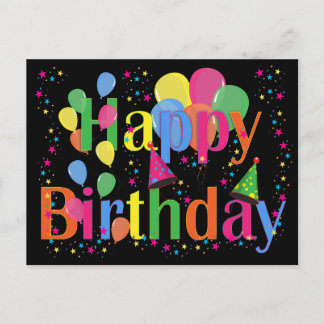 Confetti, Party Hats und Balloons Schwarzer Hinter Einladungspostkarte