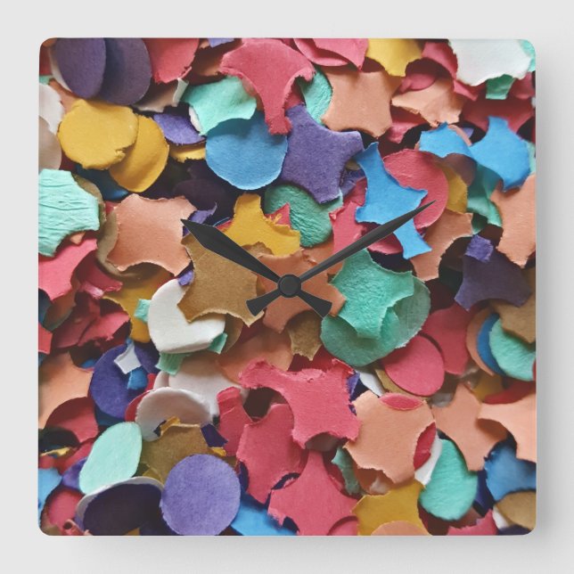 Confetti Party Karneval Farbiges Papier Funny Funn Quadratische Wanduhr (Vorderseite)