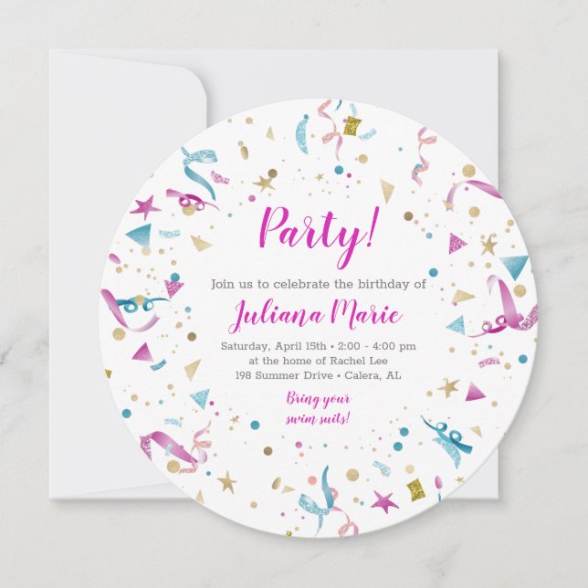 Confetti Party Pink und Blue Sparkle Geburtstag Einladung (Vorderseite)
