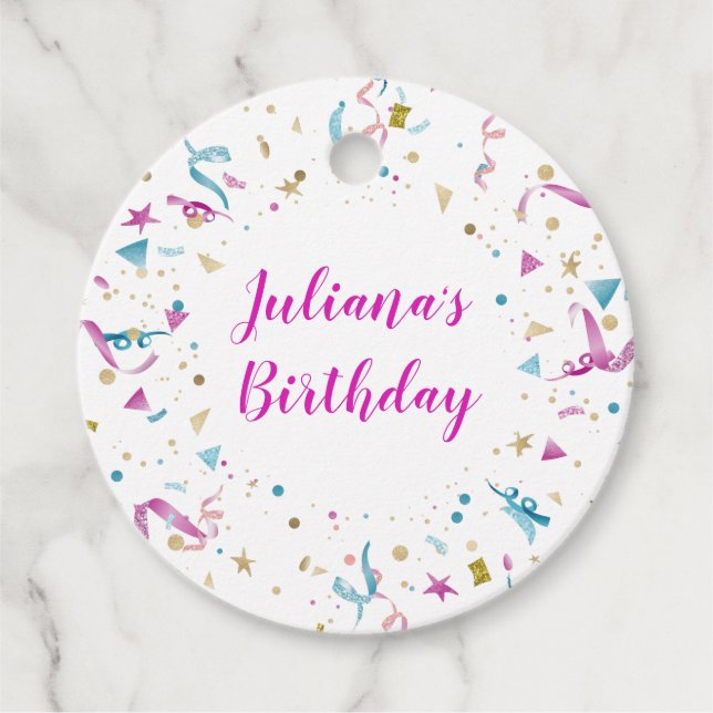 Confetti Party Pink und Blue Sparkle Geburtstag Geschenkanhänger (Vorderseite)