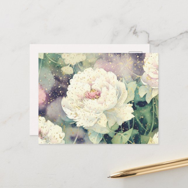 Confetti Peony Parade Postkarte (Vorderseite/Rückseite Beispiel)