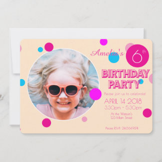 Confetti Pink Peach Girly Fun Foto Birthday Einladung