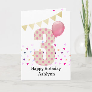 Confetti Pink Polka Dot 3. Geburtstag Karte
