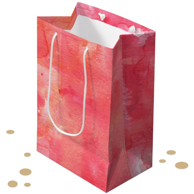 Confetti Pink Wasserfarbe Abstrakt gestrichen Mittlere Geschenktüte (Pretty pink watercolor abstract textured pattern gift bag)