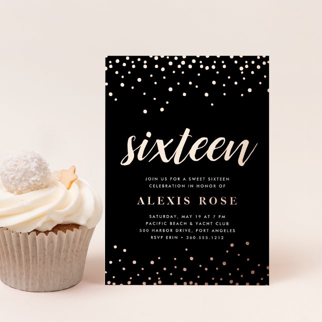 Confetti Pop | 16 . Geburtstag Birthday Rose Gold Folieneinladung (Von Creator hochgeladen)