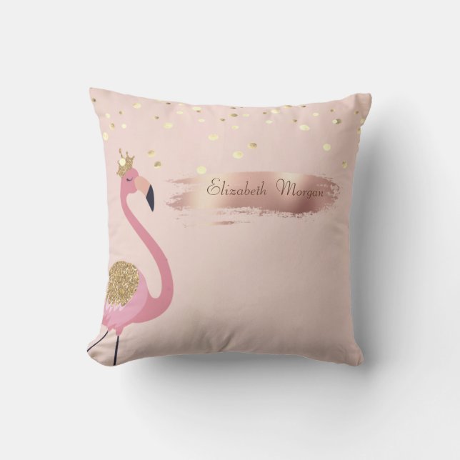 Confetti, Rose Gold Pinselstriche Pink Flamingos Kissen (Vorderseite)