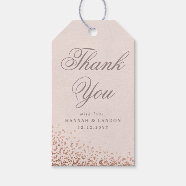 Confetti Shimmer Rose Gold Wedding Geschenkanhänger (Vorderseite)
