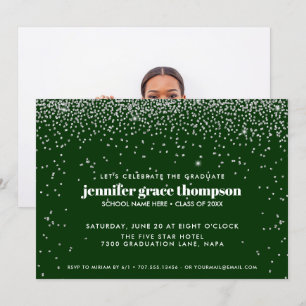 Confetti Silver und Green Foto Graduation Party Einladung
