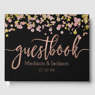 Confetti Sparkle Shine Rose Gold Wedding Monogram Gästebuch