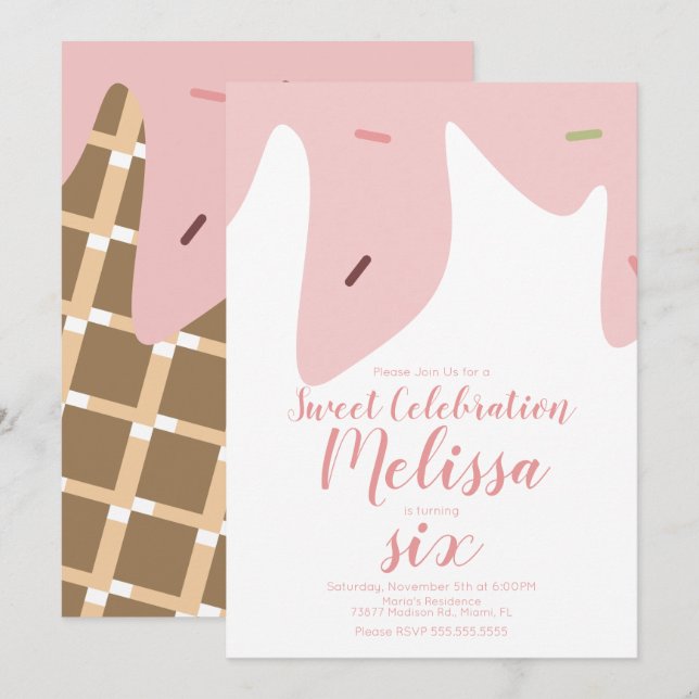 Confetti Sprinkles Tropfsteinmuster aus Eiscreme Einladung (Vorne/Hinten)