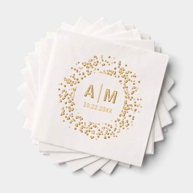 Confetti Spritzer Fun Monogram & Date Wedding Servietten Mit Folie (Insitu (Gestapelt))
