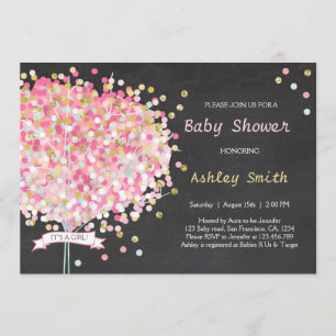 Confetti Tree Baby Dusche Einladung Pink Gold