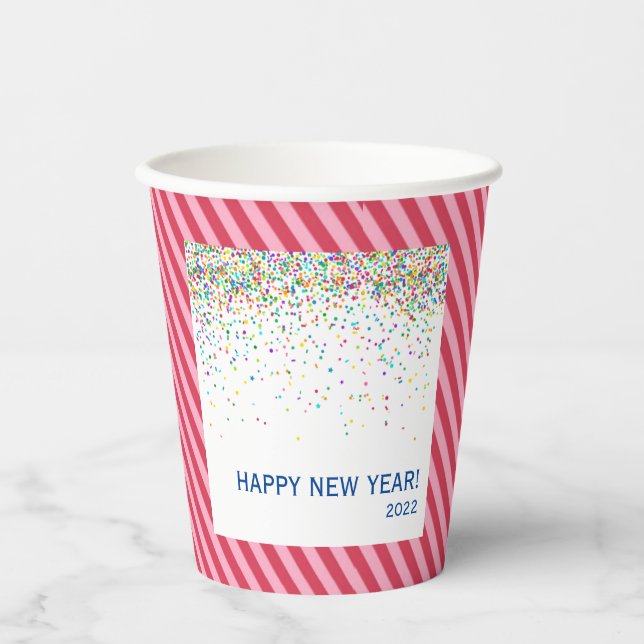 Confetti und Candy Cane Streifen Papiertasse Pappbecher (Vorderseite)