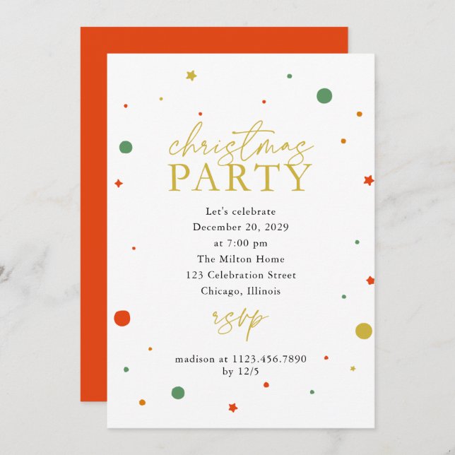 Confetti Weihnachtsfeiertag Party Einladung (Vorne/Hinten)