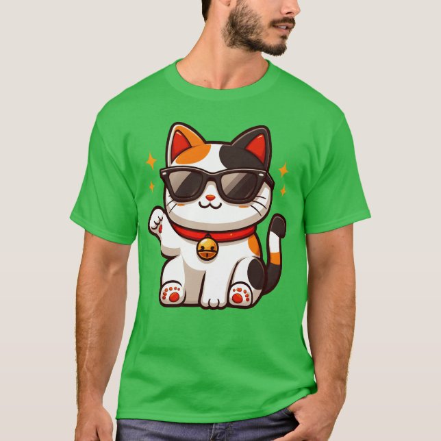 Confident Cat Sporting Sunglasses and Waving Hello T-Shirt (Vorderseite)
