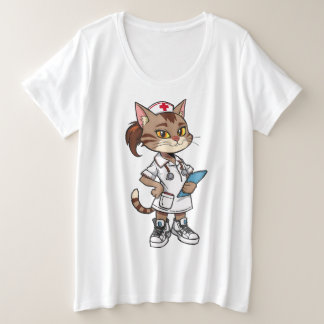 Confident Nurse Cat - Stil der 90er-Cartoon Große Größe T-Shirt