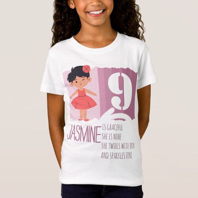 Confident Pink Ballerina Girl 9th Birthday Rhyme T-Shirt (Vorderseite)