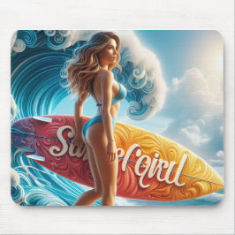 Confident Surfer Girl Walking Beach Waves Art Mousepad