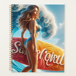 Confident Surfer Girl Walking Beach Waves Art Planer