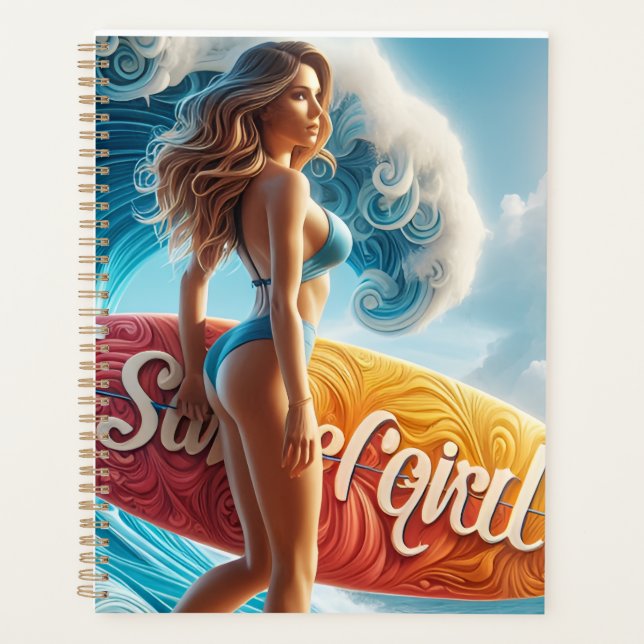 Confident Surfer Girl Walking Beach Waves Art Planer (Vorderseite)