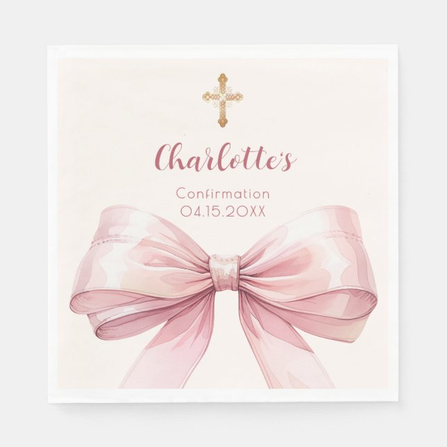 Confirmation blush pink bow cream cross luncheon serviette (Vorderseite)