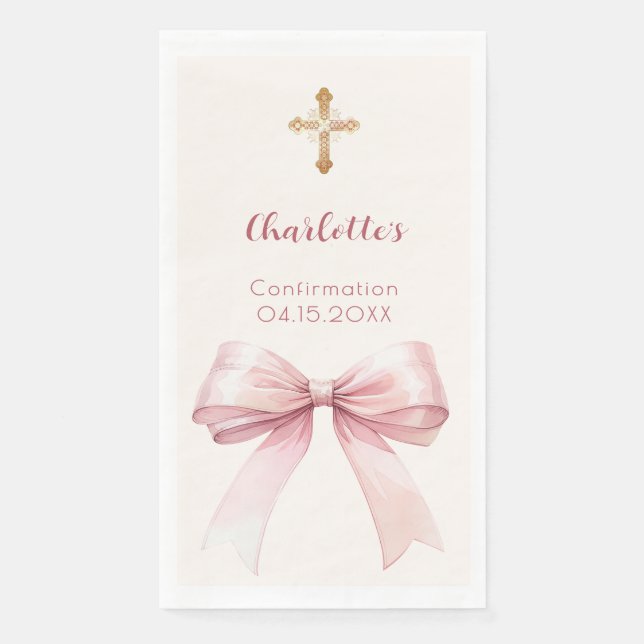 Confirmation blush pink bow cream cross serviette (Vorderseite)