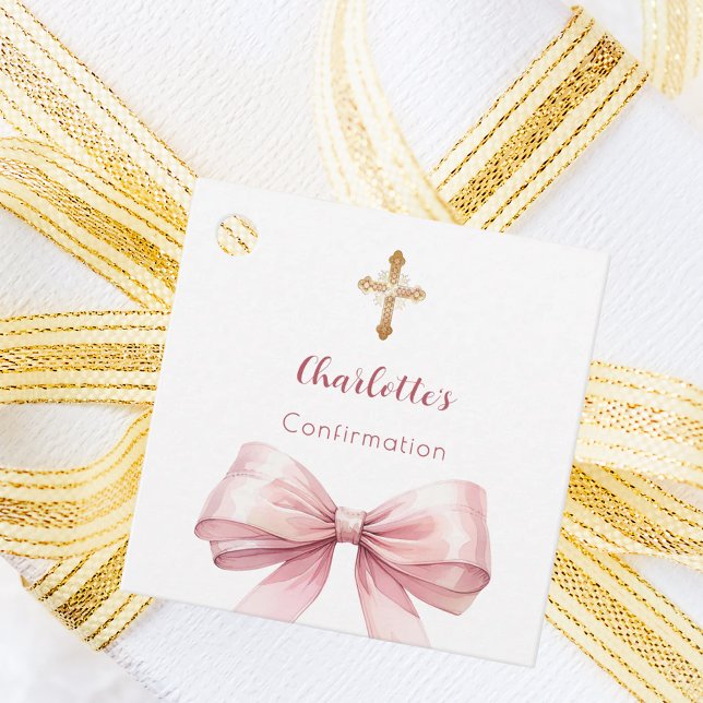 Confirmation blush pink bow cross girl DIY Geschenkanhänger (Von Creator hochgeladen)