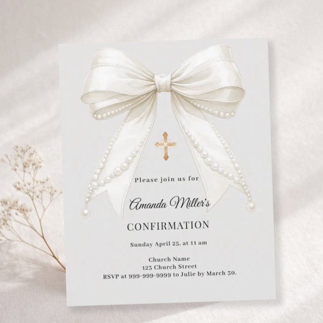 Confirmation bow ivory pearls girl gray invitation (Von Creator hochgeladen)