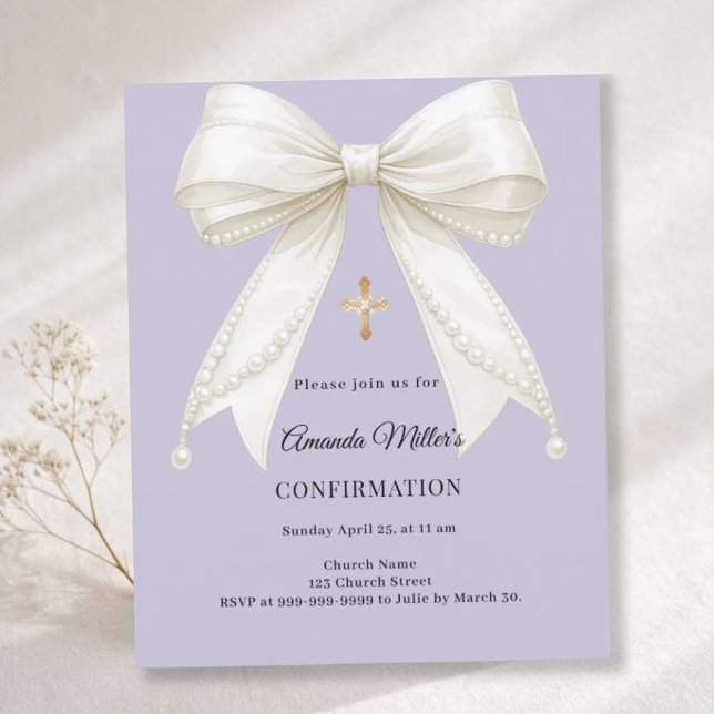 Confirmation bow ivory pearls lavender invitation (Von Creator hochgeladen)